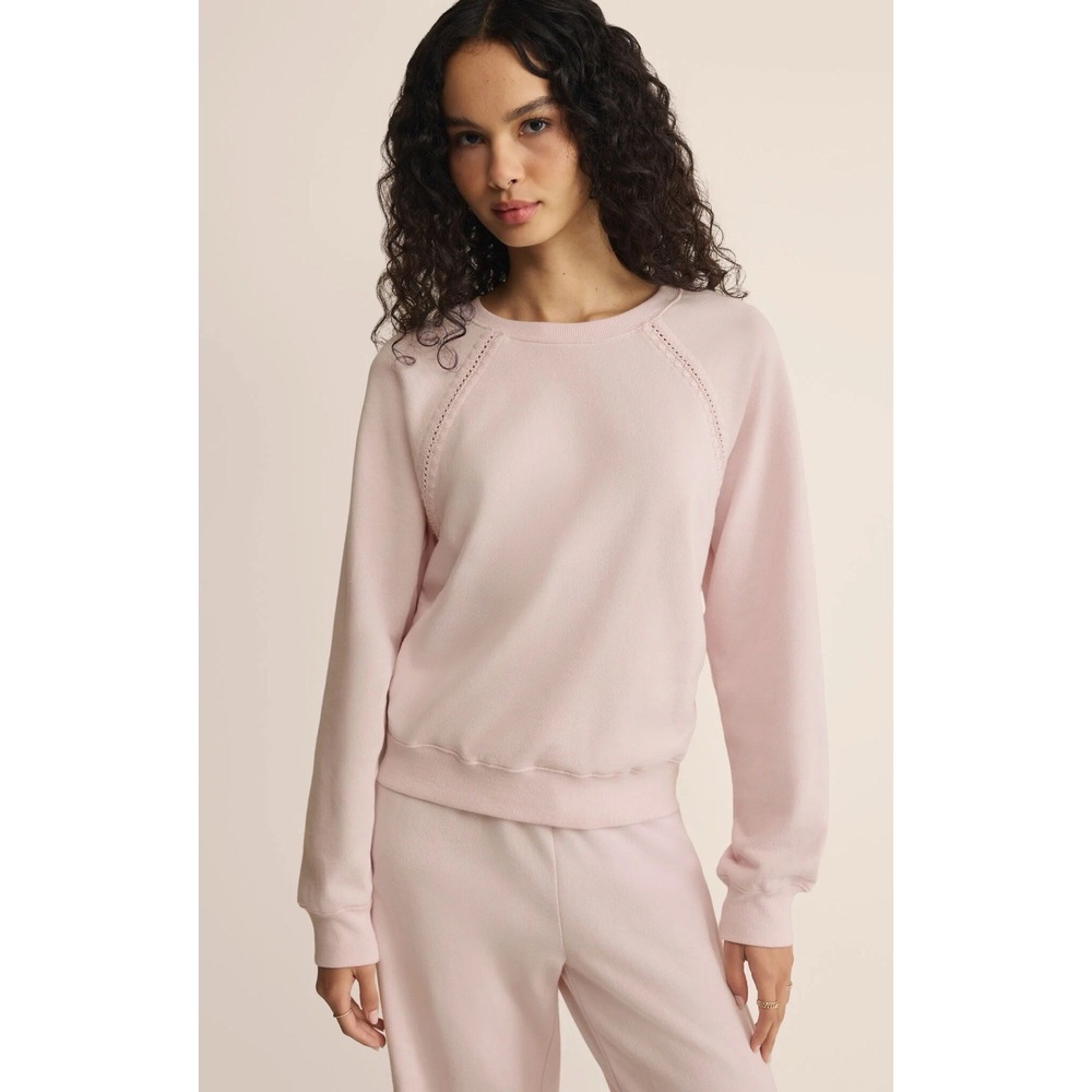 Z Supply All Around Pink Crewneck Raglan Whipstitch Pullover Lounge Sweatshirt L